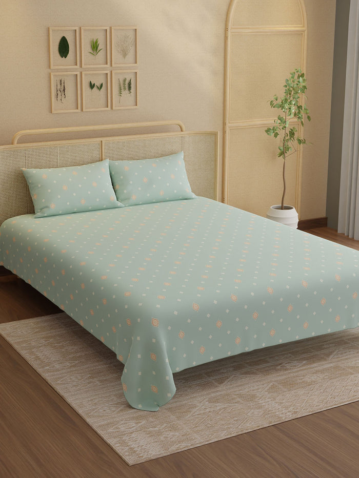 Indo Musk 100% Kasturi Cotton 200 TC King Bedsheet with 2 Pillow Covers | Grey & Red Ethnic Print Bedsheet Set