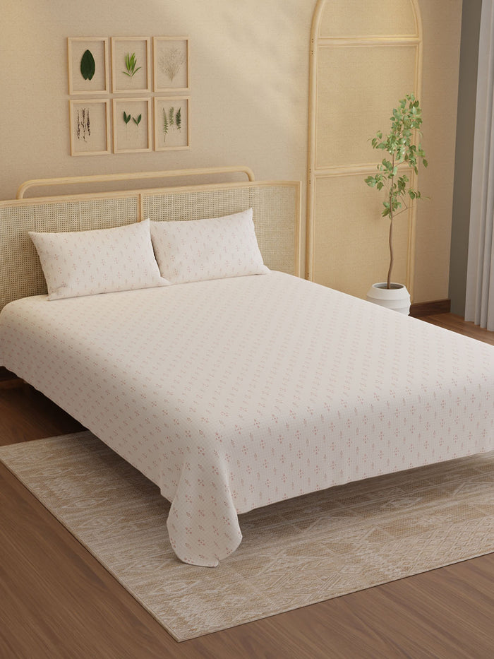 Indo Musk 100% Kasturi Cotton 200 TC King Bedsheet with 2 Pillow Covers | Pink Ethnic Print Bedsheet Set