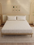 Indo Musk 100% Kasturi Cotton 200 TC King Fitted Sheet with 2 Pillow Covers | Cream Ethnic Print Fitted Sheet Set