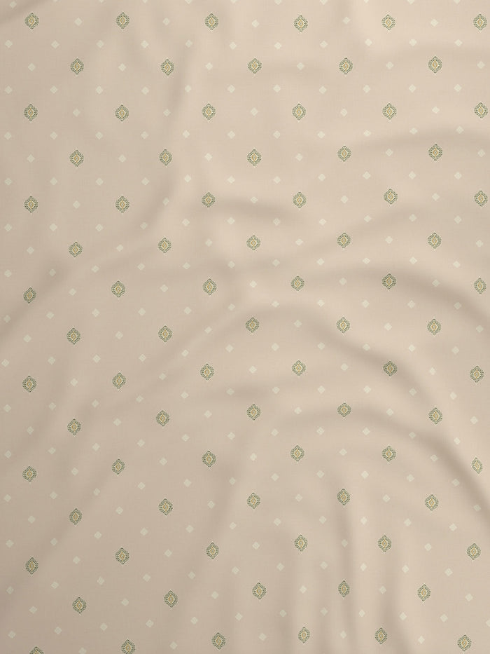 Indo Musk 100% Kasturi Cotton 200 TC King Fitted Sheet with 2 Pillow Covers | Cream Ethnic Print Fitted Sheet Set