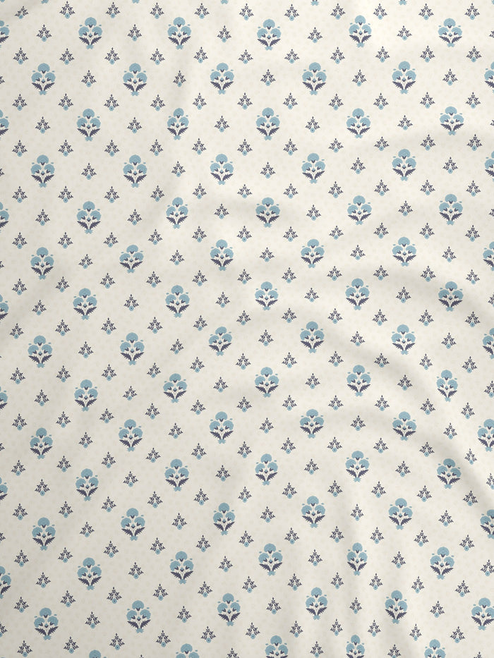 Indo Musk 100% Kasturi Cotton 200 TC Single Bedsheet with 1 Pillow Cover | Blue & White Floral Bedsheet Set