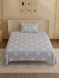 Indo Musk 100% Kasturi Cotton 200 TC Single Bedsheet with 1 Pillow Cover | Grey Ethnic Print Bedsheet Set