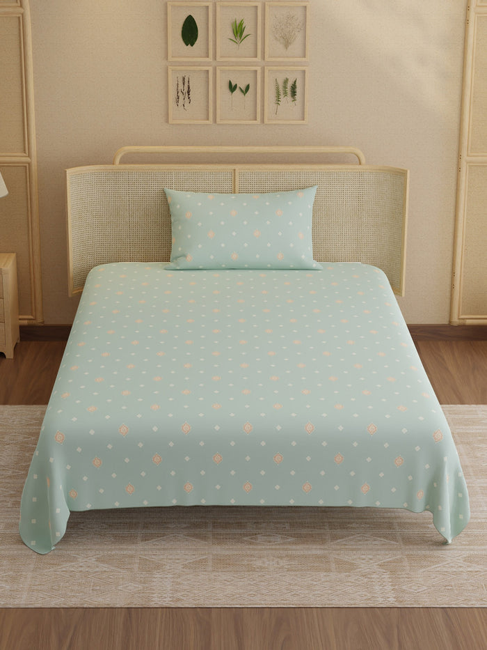 Indo Musk 100% Kasturi Cotton 200 TC Single Bedsheet with 1 Pillow Cover | Grey Ethnic Print Bedsheet Set