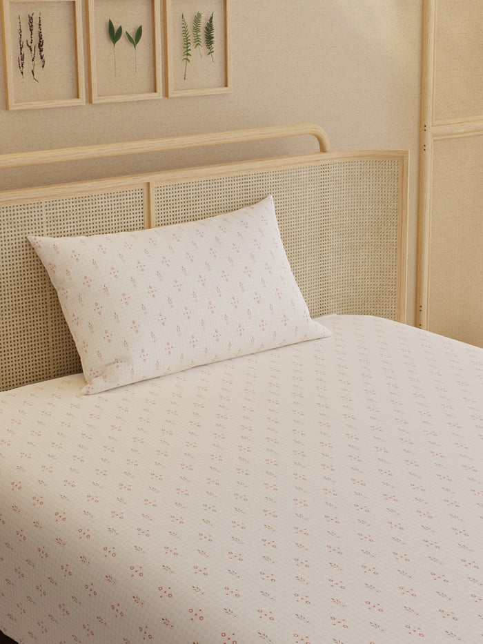 Indo Musk 100% Kasturi Cotton 200 TC Single Bedsheet with 1 Pillow Cover | Pink Ethnic Print Bedsheet Set