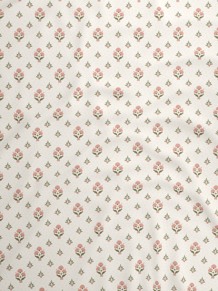 Indo Musk 100% Kasturi Cotton 200 TC Single Bedsheet with 1 Pillow Cover | Pink & White Floral Bedsheet Set
