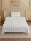 Indo Musk 100% Kasturi Cotton 200 TC Single Bedsheet with 1 Pillow Cover | White & Blue Floral Bedsheet Set