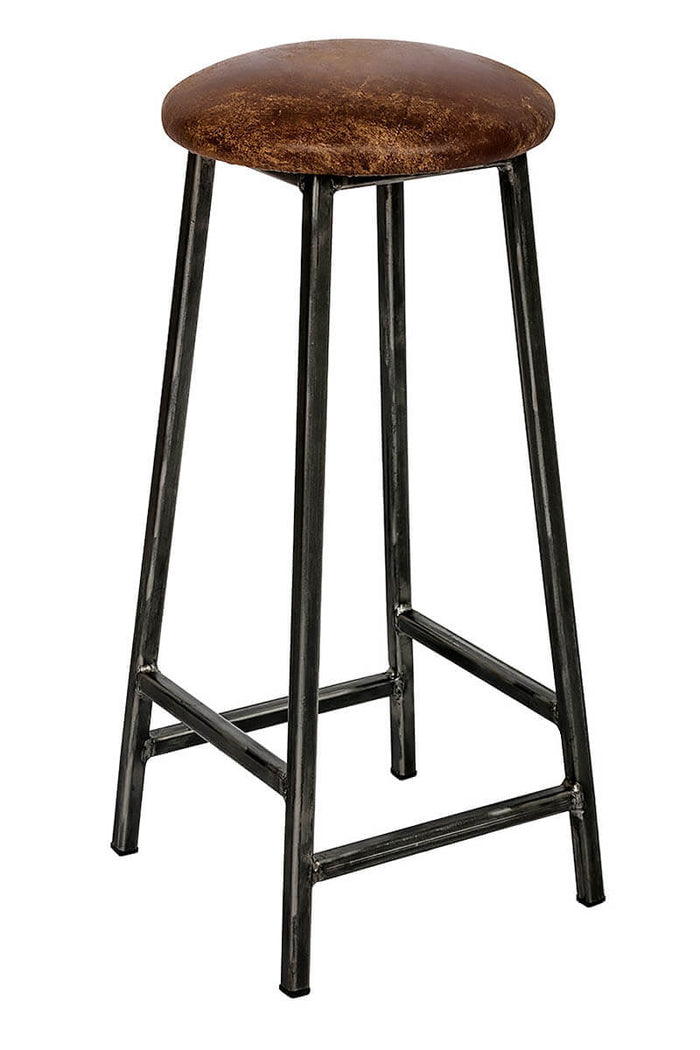 Industrial Bar Stool - 35mm Thick Leather Seat -