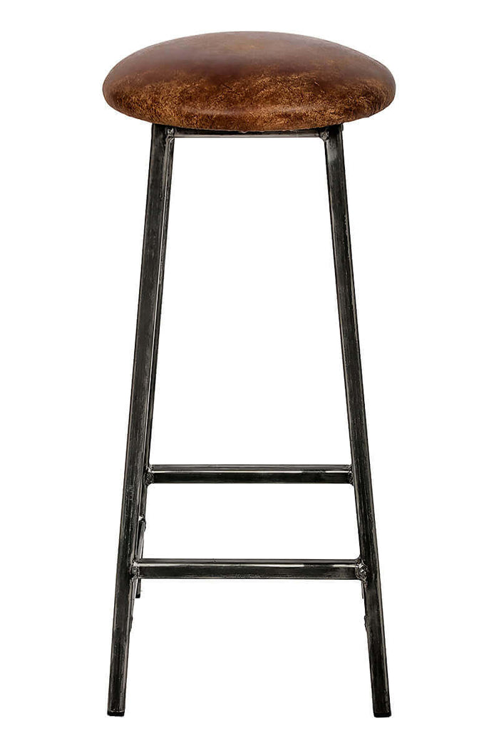 Industrial Bar Stool - 35mm Thick Leather Seat -