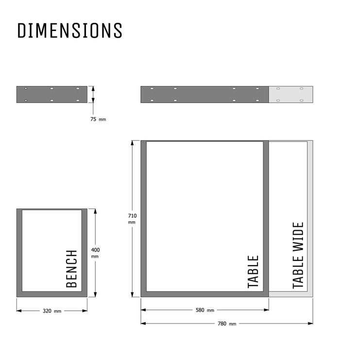 Industrial Box Section Legs - Square - Black - Desk