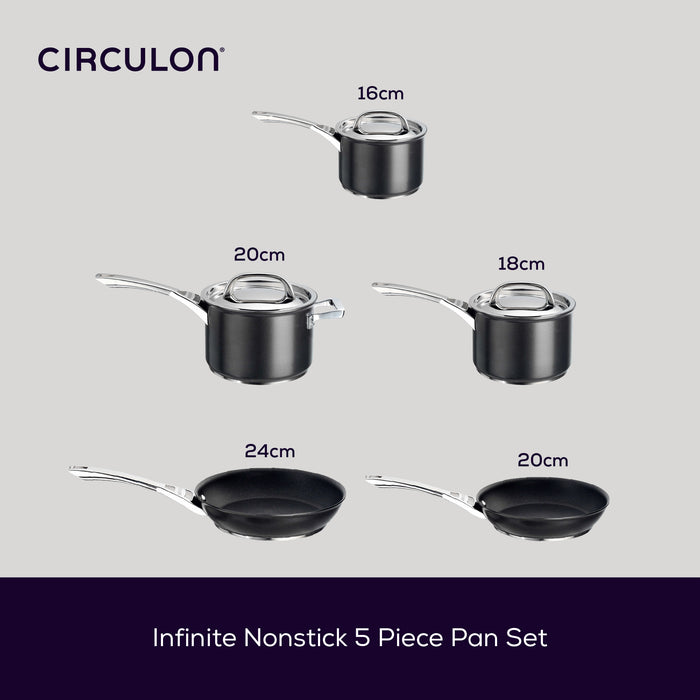 Infinite Non-Stick Induction Frying Pan, Saucepan & Lid Family Pan Set - 5 Pieces