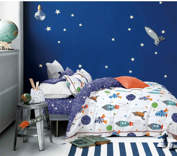 Johanas Rocket Ship  100% Cotton Reversible Comforter Set Say Yes Bedding
