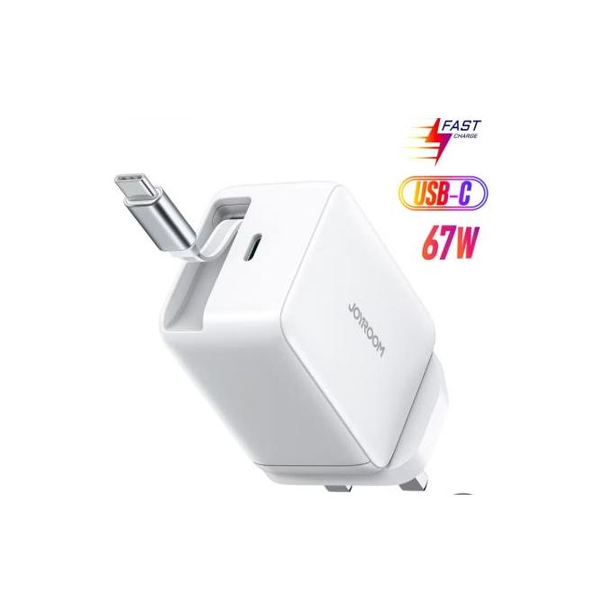 JR-TCL06 67W GaN Charger with Retractable Cable (Foldable Plug)-White (UK)