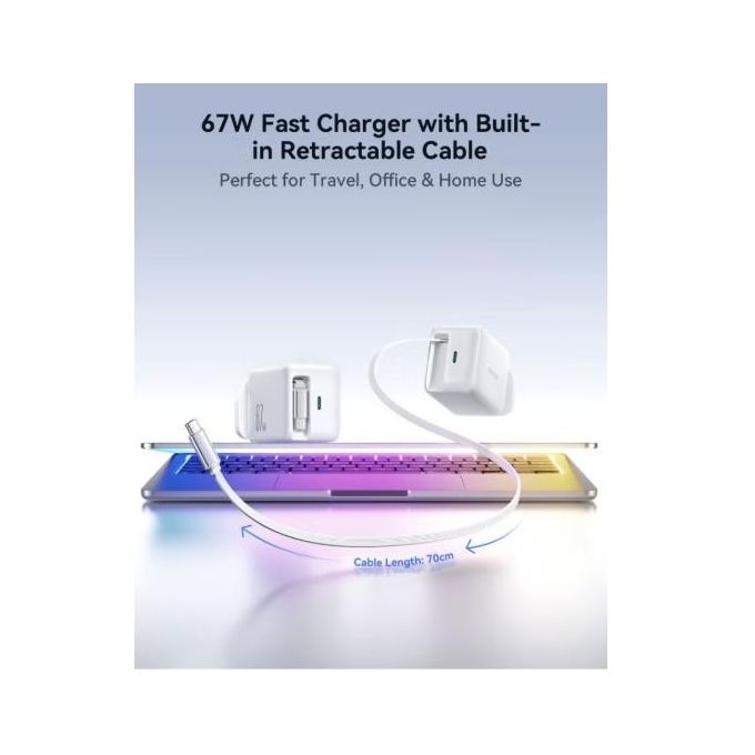 JR-TCL06 67W GaN Charger with Retractable Cable (Foldable Plug)-White (UK)
