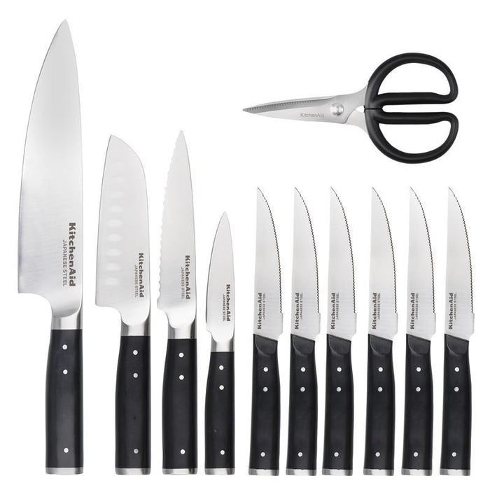 KitchenAid Gourmet 11pc Birch Wood Knife Block Set With Built-In Sharpener
