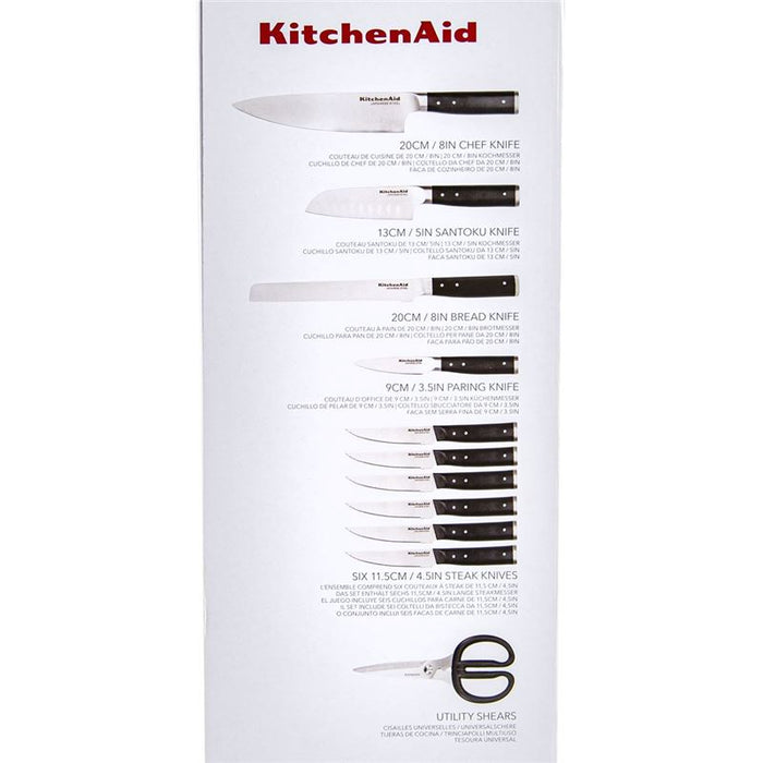 KitchenAid Gourmet 11pc Birch Wood Knife Block Set With Built-In Sharpener