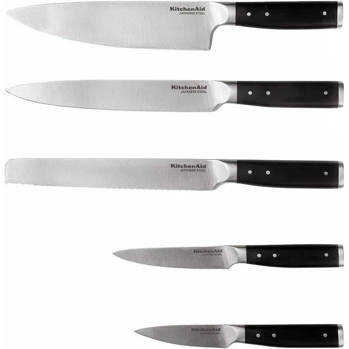 KitchenAid Gourmet 5pc Birch Wood Knife Block Set With Built-In Sharpener