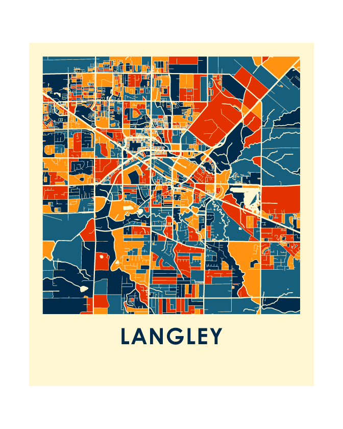Langley British Columbia Map Print - Full Color Map Poster