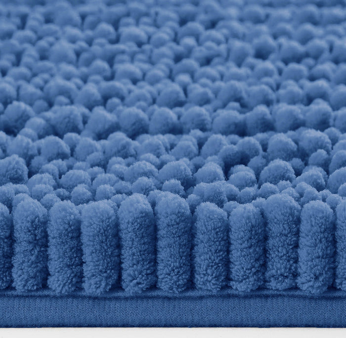 Large Blue Plush Chenille Bath Mat – Soft, Absorbent & Non-Slip Bathroom Rug