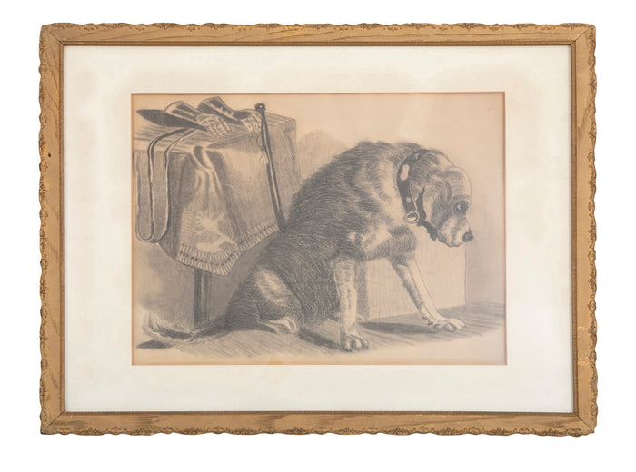 Large Charcoal Study of Dog by Table
