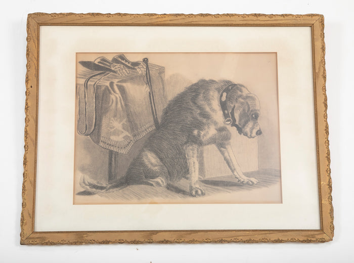 Large Charcoal Study of Dog by Table