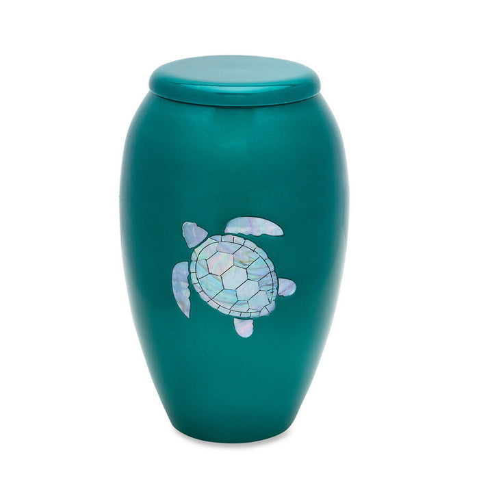 Large/Adult 220 Cubic Inches Aluminum/Mother of Pearl Turtle Cremation Urn