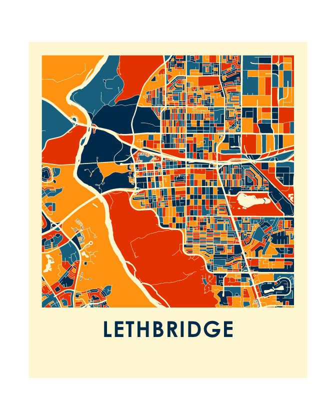 Lethbridge Alberta Map Print - Full Color Map Poster