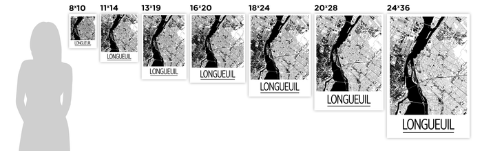 Longueuil Quebec Map Poster - Quebec Map Print - Art Deco Series