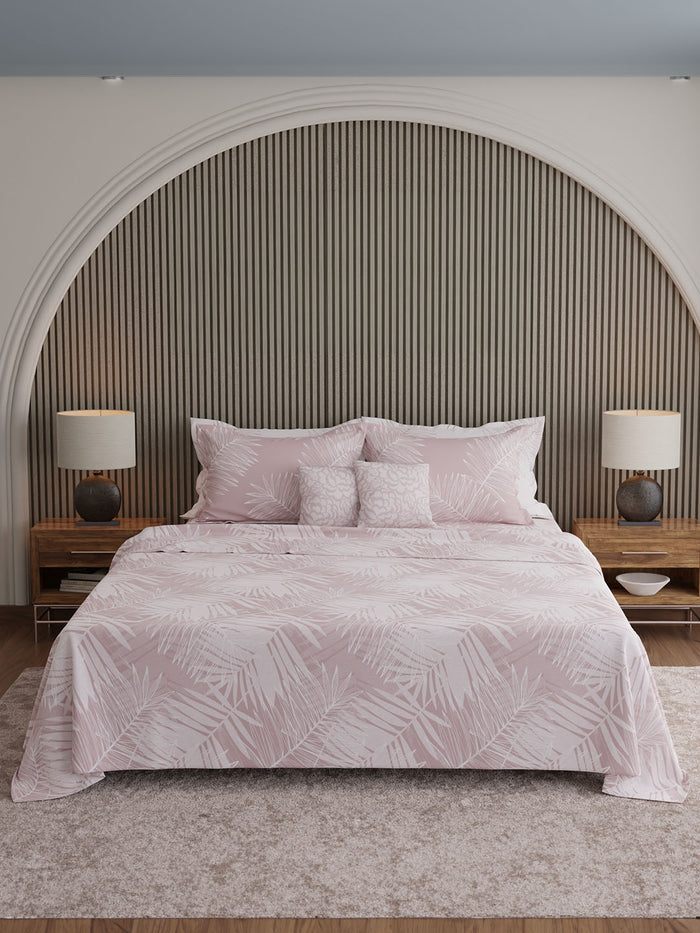 Luxe Loom 100% Cotton 600 TC King Bedsheet with 4 Pillow Covers & 2 Cushion Covers | Pink Floral Bedsheet Set