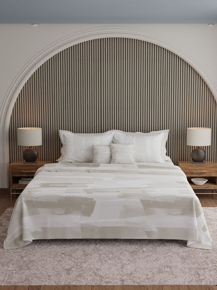 Luxe Loom 100% Cotton 600 TC King Bedsheet with 4 Pillow Covers & 2 Cushion Covers | Grey Abstract Bedsheet Set