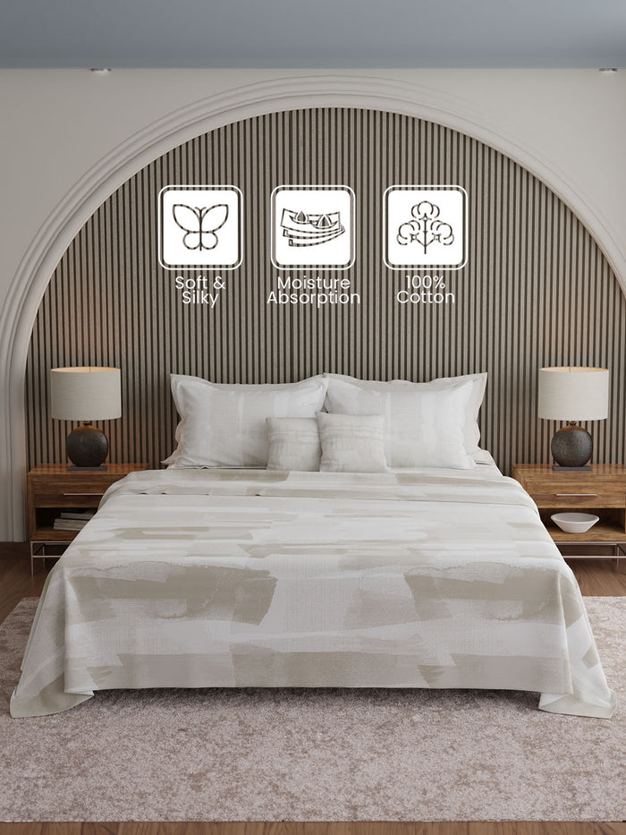 Luxe Loom 100% Cotton 600 TC King Bedsheet with 4 Pillow Covers & 2 Cushion Covers | Grey Abstract Bedsheet Set
