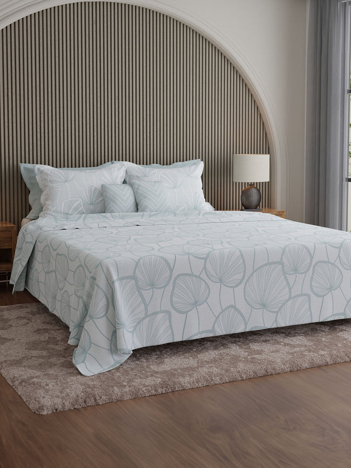 Luxe Loom 100% Cotton 600 TC King Bedsheet with 4 Pillow Covers & 2 Cushion Covers | White Floral Bedsheet Set