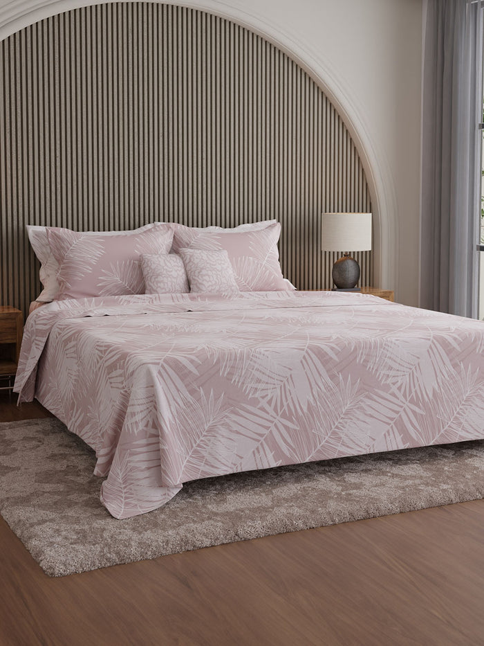 Luxe Loom 100% Cotton 600 TC King Bedsheet with 4 Pillow Covers & 2 Cushion Covers | Pink Floral Bedsheet Set