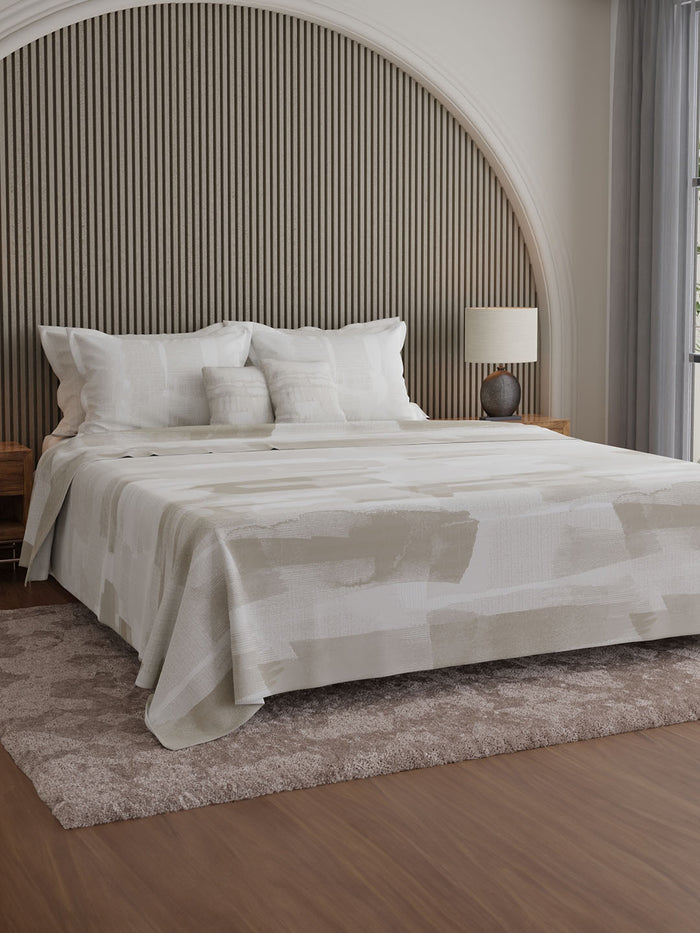 Luxe Loom 100% Cotton 600 TC King Bedsheet with 4 Pillow Covers & 2 Cushion Covers | Grey Abstract Bedsheet Set