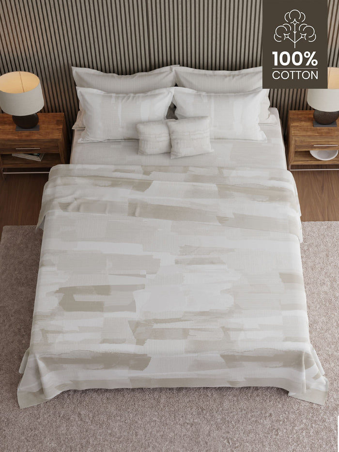 Luxe Loom 100% Cotton 600 TC King Bedsheet with 4 Pillow Covers & 2 Cushion Covers | Grey Abstract Bedsheet Set