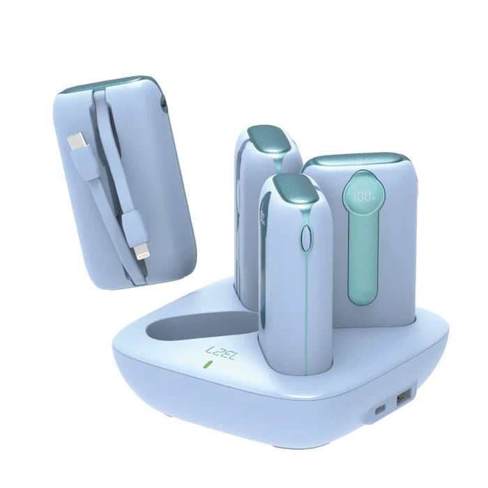 Lzel Quadra Energia X Station 10000Mah Charging Station Built In Cable Lightning And Type-C - Blue