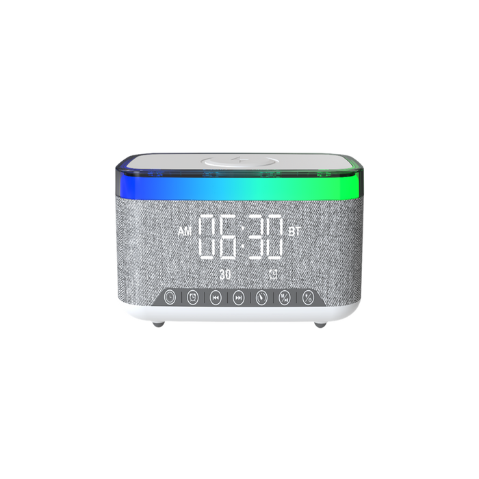 Lzel Sonicglow Wake Multifunctional Speaker With Alarm Clock & Wireless Charger - White/Gray