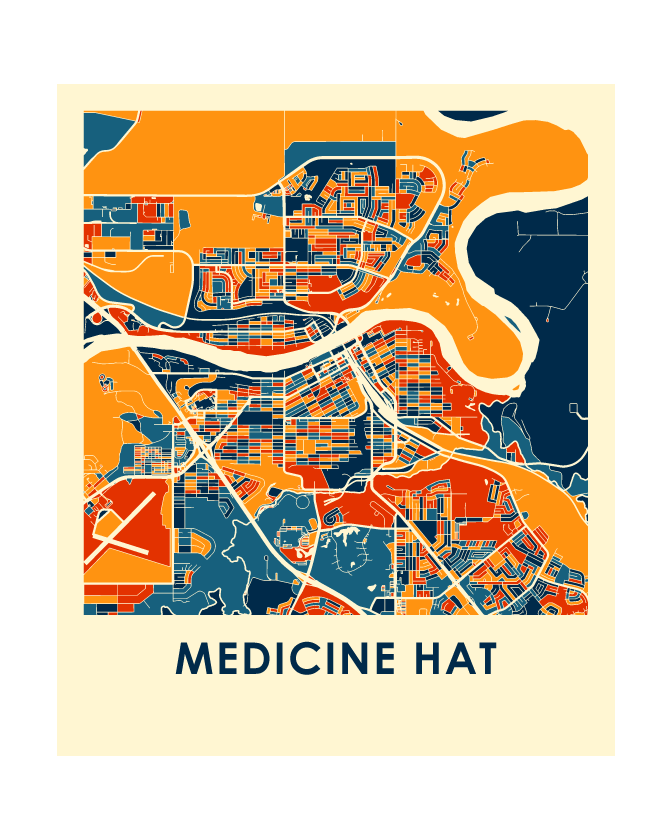 Medicine Hat Alberta Map Print - Full Color Map Poster