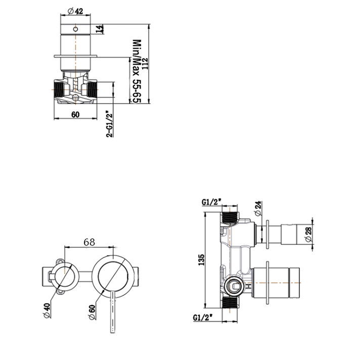 Mica Chrome Shower Mixer Diverter - Sideways - Trim Kit Only