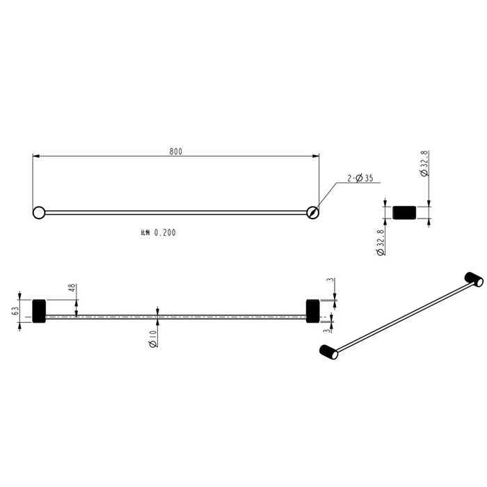 Mica Fluted Gun Metal Single Towel Rail - 800mm