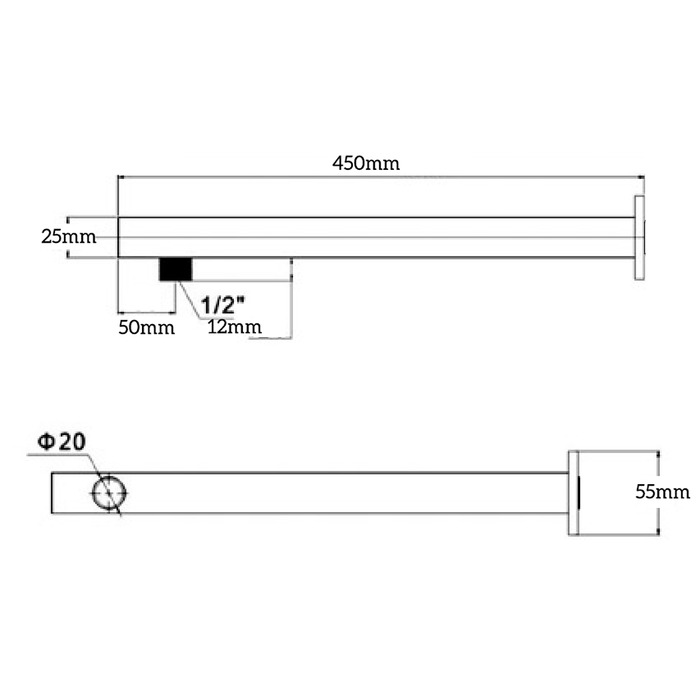 Mica Matte Black Wall Shower Arm - 450mm - Straight