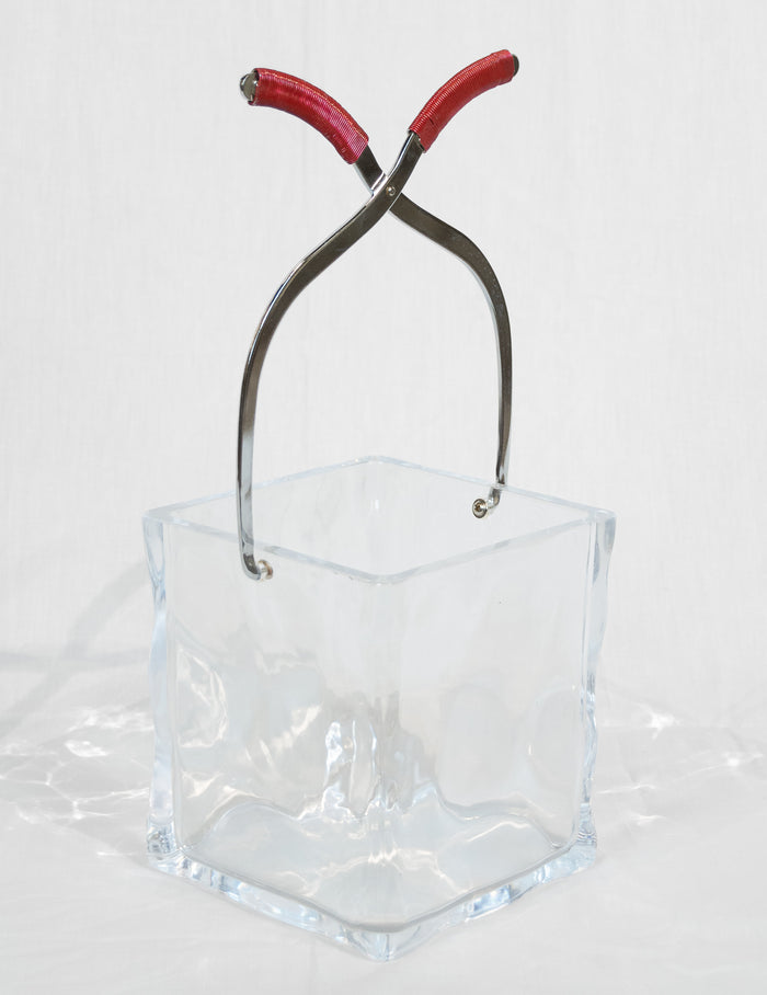 Mid-Century Ice Bucket in the Form of Ice Cube with Handle Formed as Ice Tongs