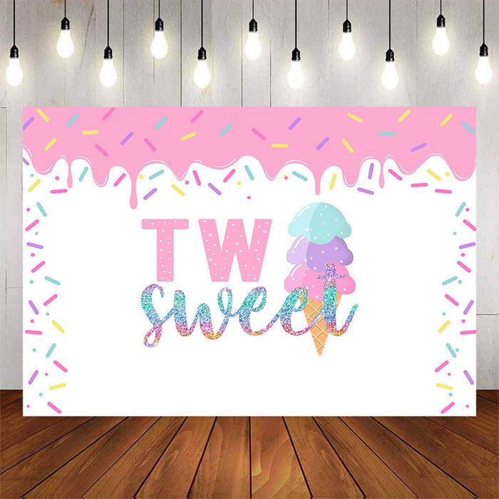 Mocsicka Ice Cream Theme Two Sweet Birthday Party Backdrop-Mocsicka Party
