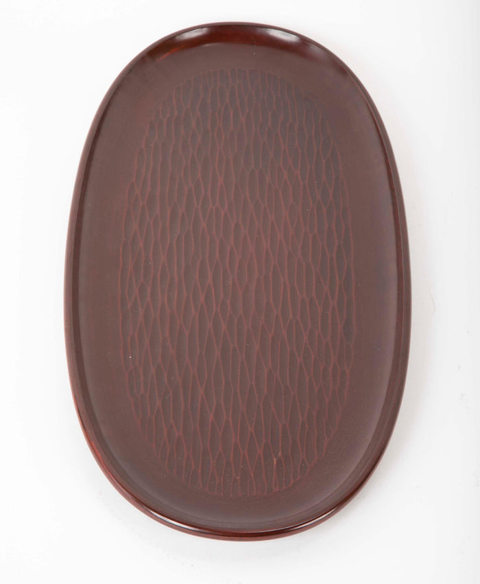 Modern Japanese Carved Dark Lacquer Tray