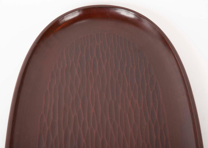 Modern Japanese Carved Dark Lacquer Tray