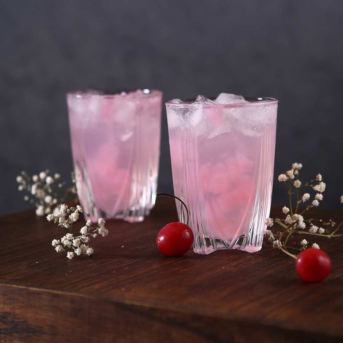 Side view of Mont Blanc glass set highlighting simple design.