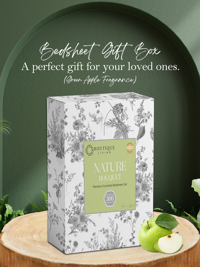 Nature Bouquet 100% Cotton 300 TC King Bedsheet with 2 Pillow Covers | Green Floral Fragrance Bedsheet Set