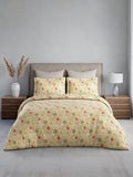 Nature Bouquet 100% Cotton 300 TC King Bedsheet with 2 Pillow Covers | Green & Red Floral Fragrance Bedsheet Set