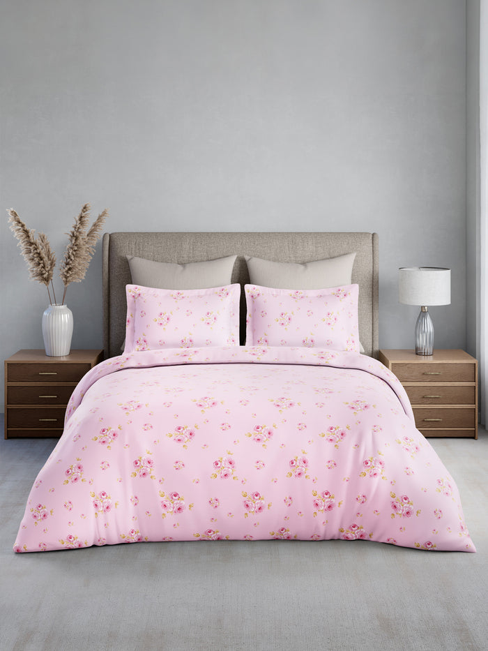 Nature Bouquet 100% Cotton 300 TC King Bedsheet with 2 Pillow Covers | Pink Floral Fragrance Bedsheet Set