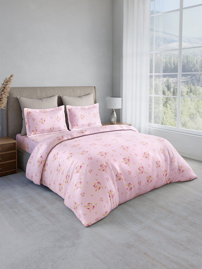 Nature Bouquet 100% Cotton 300 TC King Bedsheet with 2 Pillow Covers | Pink Floral Fragrance Bedsheet Set