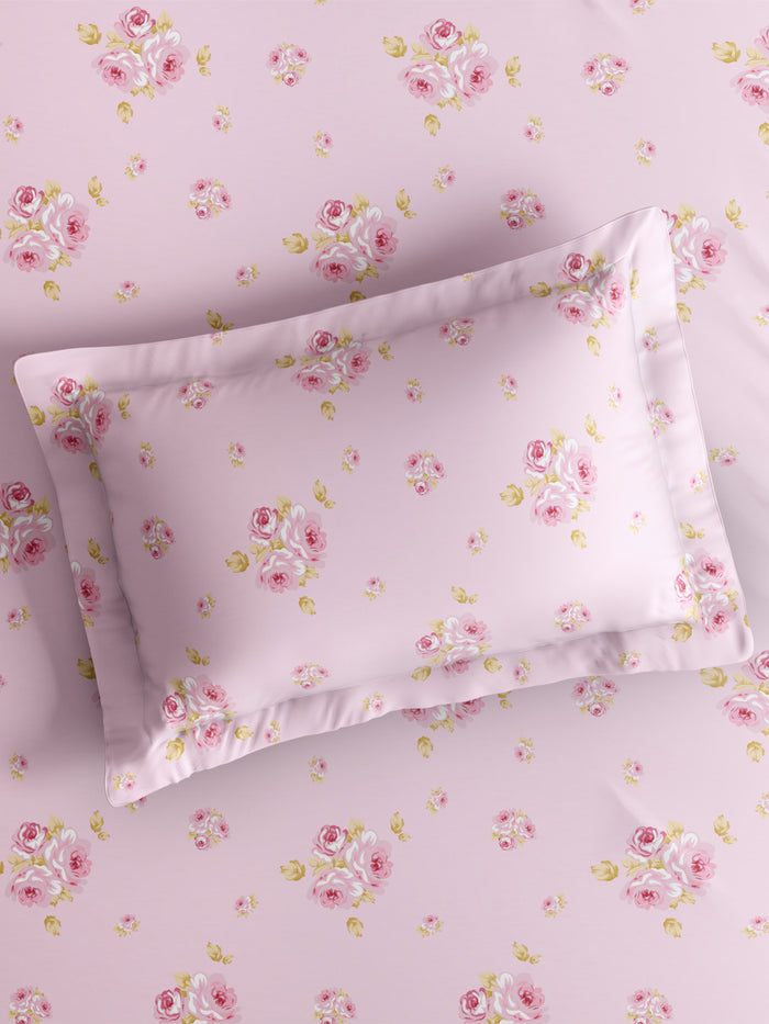 Nature Bouquet 100% Cotton 300 TC King Bedsheet with 2 Pillow Covers | Pink Floral Fragrance Bedsheet Set